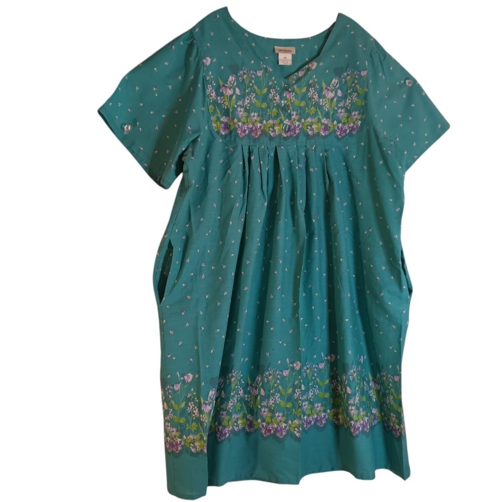 CW Classic Turquoise Floral Print Mumu Lounge Shift House Dress 3X